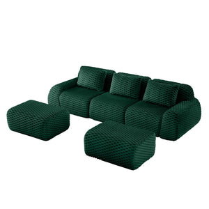 English Elm 114" U-shaped Modular Sectional Flannelette Sofa Oversized Lounge with Movable Ottoman Green W714S01527
