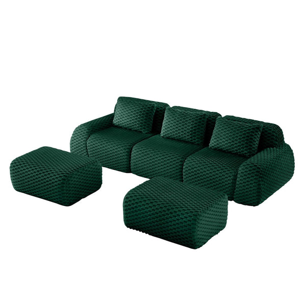 English Elm 114" U-shaped Modular Sectional Flannelette Sofa Oversized Lounge with Movable Ottoman Green W714S01527