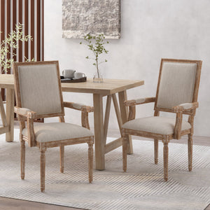 English Elm Christopher Knight Home® - Upholstered Dining Chair Set of 2 with Rubber Wood Legs, French Country Queen Anne Style Comfort and Flair Beige+Natural 71239.00BGENTL