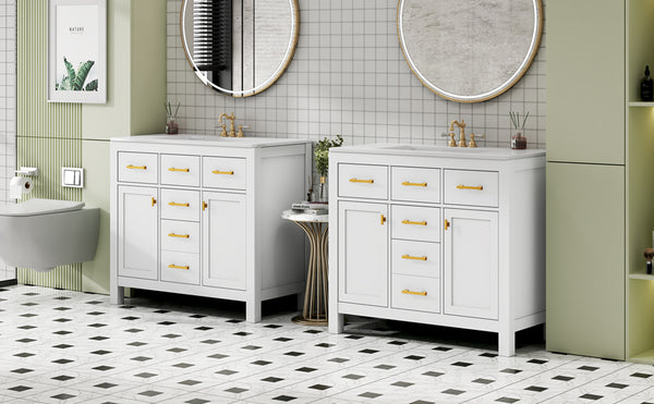 English Elm 72'' Modern Bathroom Vanity Set With Ceramic Sink, Solid Wood Frame, Ample Storage & Sleek Design N710SS00011K