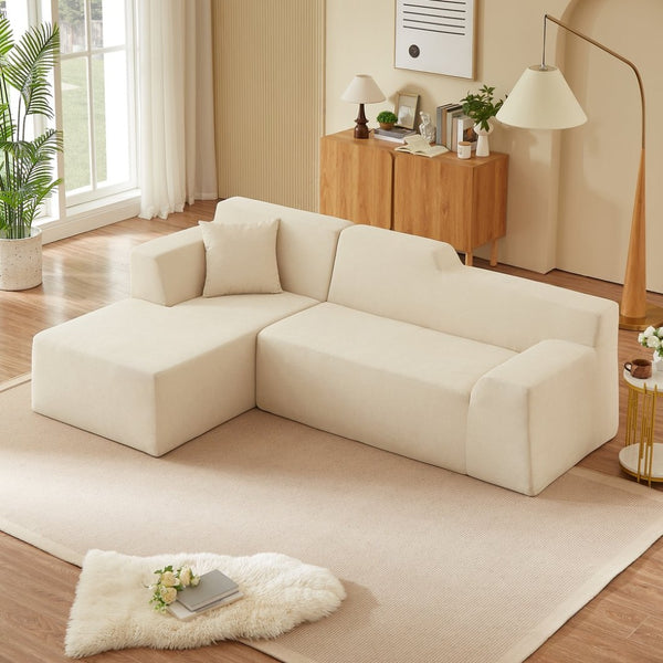 English Elm Modern Corduroy L-shaped Sectional Sofa with High Back for Minimalist Living Rooms W3396P415591