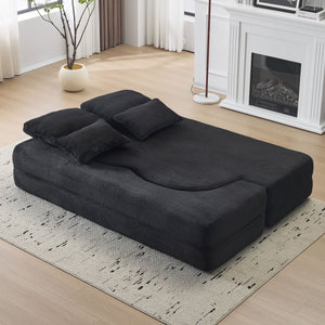 English Elm Queen Foldable Sofa Bed Plush Chenille Futon with High-Density Foam Convertible Sleeper Mattress Comfort Black W1829P280218