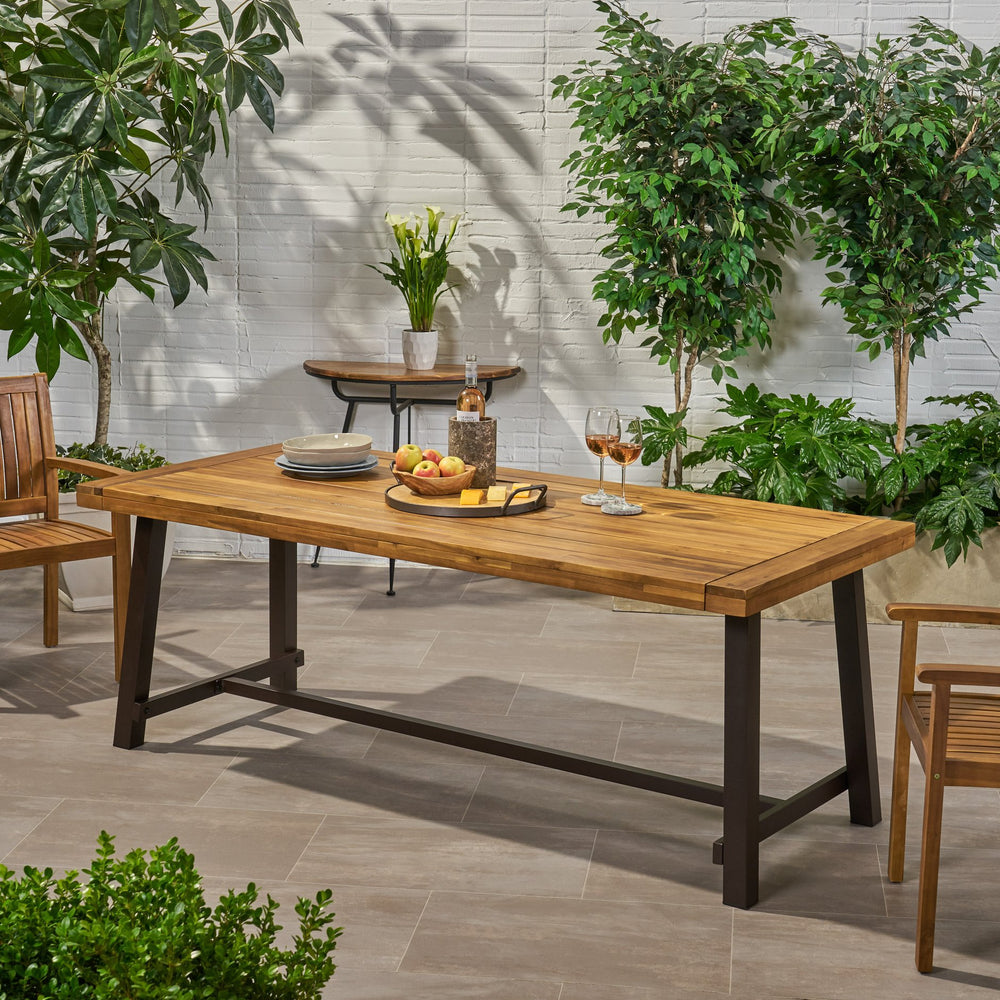English Elm Christopher Knight Home® - Outdoor Dining Table Teak Acacia Wood with Metal Frame, Seats 8, Weatherproof Large Top for Parties 65539.00