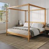 Minimalist Boho King Canopy Bed with Simple Headboard Natural Pine ISLB8BNP Walker Edison