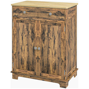 English Elm Homcom Rustic Brown Sideboard Rubberwood Top Buffet with Drawers Adjustable Shelf W2225P229311