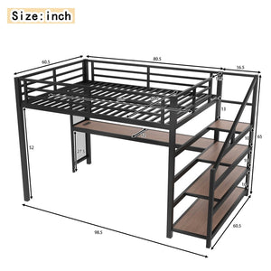 English Elm Queen Loft Bed With Desk, Storage Stairs, Led Lights & Usb Ports – Perfect For Modern Living Spaces! W1580S00477-GIGA