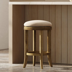 English Elm 26in. Backless Swivel Counterstool Solid Wood Farmhouse Seat Distressed Finish Kitchen Natural+Cream B2751P436422