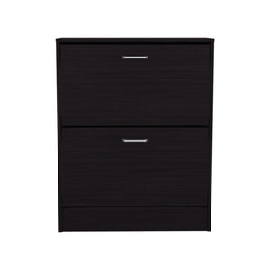 English Elm Inola Modern Two‑Door Shoe Cabinet with Adjustable Shelves — Black Wengue Organizer for Entryway B200P362000