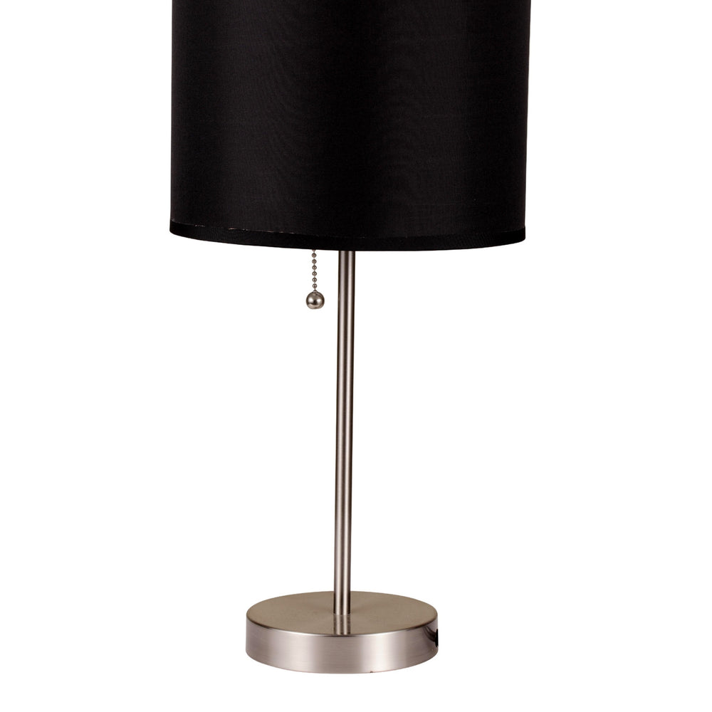 English Elm 19" Tall Metal Table Lamp - Sleek Silver Base & Elegant Black Shade For Modern Home Décor B072116161