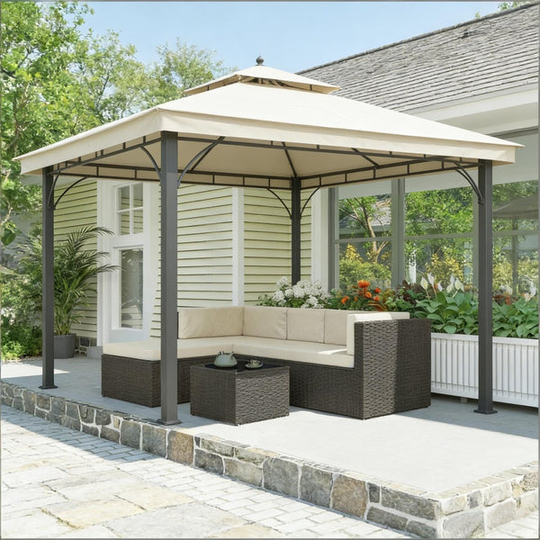English Elm Comfortable Outdoor 3 Piece Pe Wicker Patio Set with Chaise Sofa and Glass Table Beige,Dark Brown T3971S00209
