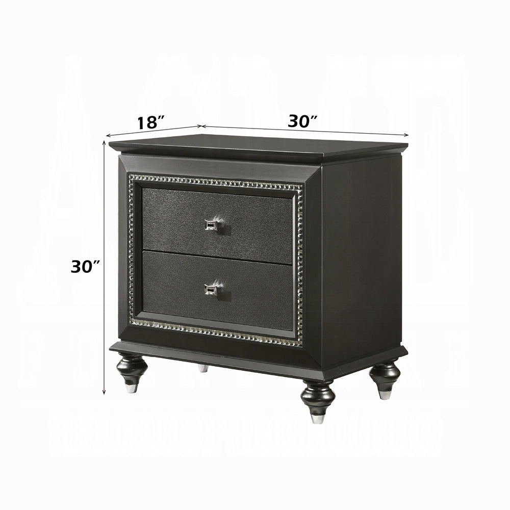English Elm 1pc Transitional Nightstand Metallic Gray Finish with Crystal Trim, Textured Front & 2 Drawers, 30"W x 18"D x 30"H B2741P322568