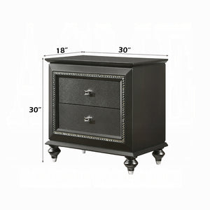 English Elm 1pc Transitional Nightstand Metallic Gray Finish with Crystal Trim, Textured Front & 2 Drawers, 30"W x 18"D x 30"H B2741P322568