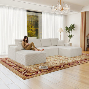 English Elm 131.9*70.8"Modular Sectional Sofa - No Assembly, Plush Corduroy Upholstery, Versatile 4-Piece Design W3819S00027