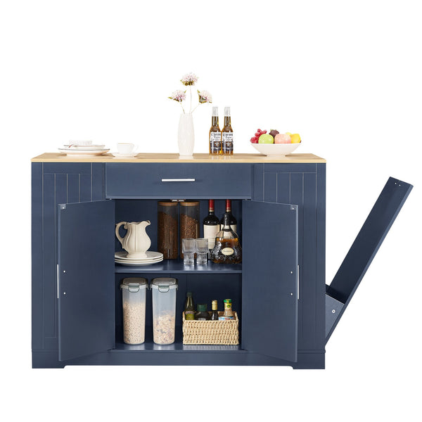 English Elm 53'' Kitchen Storage Islands with Drawers and Trash Can Storage, Modern Farmhouse Design, 53.2"W x 20.9"D x 38.0"H Navy Blue W1820P281266