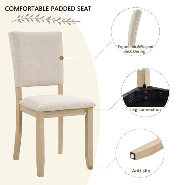 English Elm Dining Chairs Set of 4 Bentwood Rubberwood Scandinavian Style with Linen Padded Seat W1998P324480