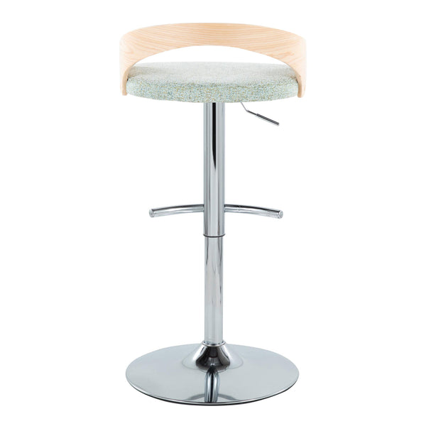 English Elm Grotto Adjustable Height Barstool Set Of 2 - Modern Chrome & Natural Wood With Light Green Fabric B202S00895