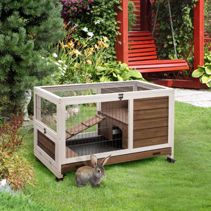 English Elm Pawhut Wooden Rabbit Hutch With Elevated Base, Enclosed Run & Easy-Clean Design For Small Pets W2225P217662-GIGA