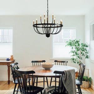 English Elm 15-light Industrial Farmhouse Chandelier Matte Black Iron Gold Candelabra Dining Foyer W5008P479818