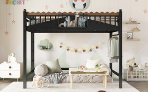 English Elm Full Size Metal Loft Bed with Built-in Shelving for Teen or Studio Bedroom W1580S00381