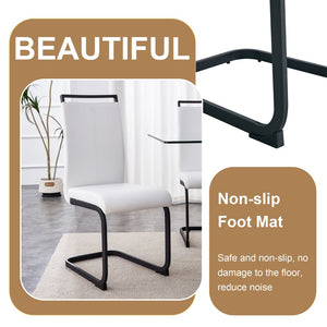 English Elm Table And Chair Set - Modern Grey Marble Mdf Dining Table With Metal Frame & 4 White Pu Chairs W1151S02685-GIGA