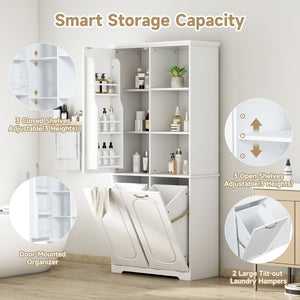 English Elm [video] Freestanding 68 Inch Tall Storage Cabinet with Tilt Out Hampers and Soft Close Door White N759S427900K