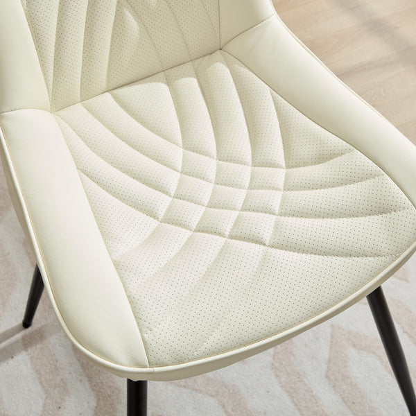 English Elm Dining Chairs Mid Century Modern Set of 2 with Curved Back Support, Perforated PU Upholstery, Cushioned Comfort and Floor-Protecting Adjustable Leg Caps Cream W1143P254984