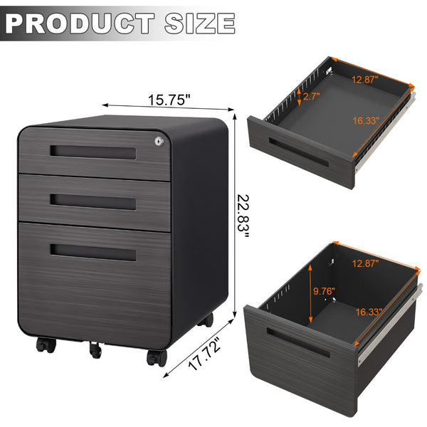 English Elm White Steel Mobile Filing Cabinet Three Drawers Locking Under Desk Office Storage W1247P145907