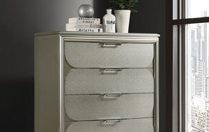 English Elm Contemporary Glam Acrylic-Handled 6-Drawer Dresser with Embossed Panels, Felt-Lined Jewelry Drawer Silver 40 L x 21 W x 51 H B2741P351981