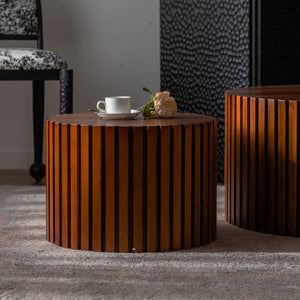 English Elm Round Wood Coffee Table - Stylish Walnut Finish For Small Spaces, Fully Assembled, Safe & Durable W3081P255018-GIGA