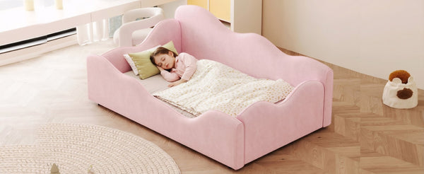 English Elm Upholstered Cloud Toddler Daybed Pink Velvet Safety Rails Kids Bedroom Ages 1 to 6 N899P452424H