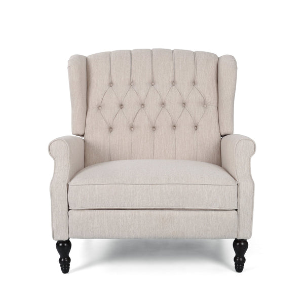English Elm Christopher Knight Home® - Push Back Recliner Chair with Nailhead Trim and Tufted Wingback, Oversized Pushback Lounge Comfort Beige 64257.00BGE