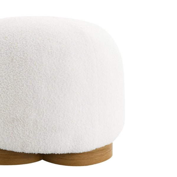 English Elm Fully Assembled Round Teddy Fabric Ottoman Plush Foam Seat Bedroom Entryway Accent White W2671P386671