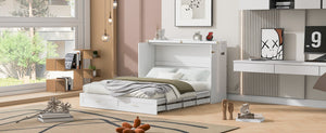 English Elm Queen Murphy Wall Bed Cabinet with Storage Drawer Built-in Power Outlets Usb Ports White LP000400AAK