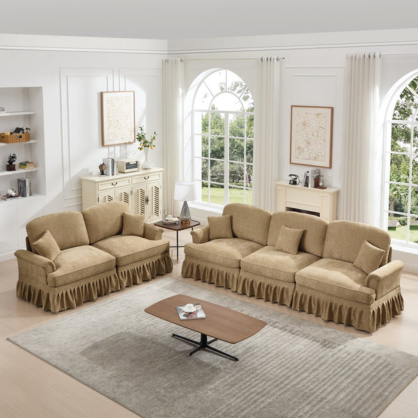 English Elm Classic 2-Piece Modular Couch Set With Flared Arms, Ruffled Skirts & Spindle Legs For Elegant Living W3041S00247