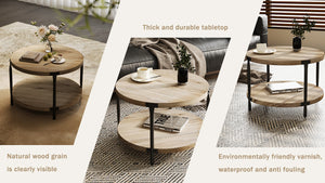 English Elm Modern Round Coffee Table With Double-Layer Storage, Easy Assembly For Living Room & Study Use W1727P251175