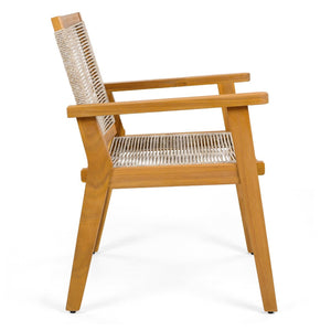 English Elm Outdoor Acacia Wood Dining Chairs with Woven Rope Seats for Patio or Terrace Set 2 N779P355695B