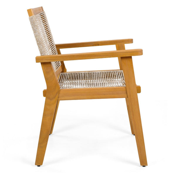 English Elm Outdoor Acacia Wood Dining Chairs with Woven Rope Seats for Patio or Terrace Set 2 N779P355695B