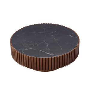 English Elm 35.43'' Modern Nesting Round Sintered Stone Tabletop — Compact Pedestal Coffee Table for Apartments Walnut W876P262230