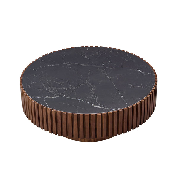 English Elm 35.43'' Modern Nesting Round Sintered Stone Tabletop — Compact Pedestal Coffee Table for Apartments Walnut W876P262230