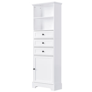 English Elm White Tall Storage Cabinet 3-Drawer, Adjustable Shelves, Anti-Dump Safety, MDF Painted Finish 42"L WF323347AAK