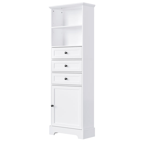 English Elm White Tall Storage Cabinet 3-Drawer, Adjustable Shelves, Anti-Dump Safety, MDF Painted Finish 42"L WF323347AAK