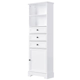 English Elm White Tall Storage Cabinet With 3 Drawers and Adjustable Shelves For Bathroom, Study, Office and Interior, Mdf Board With Painted Finish (Old Sku:Wf298151Aak)