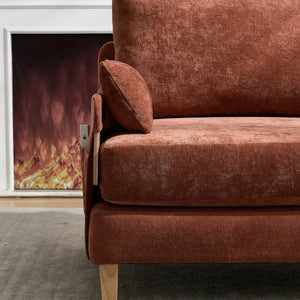 English Elm Foldable mid-century sleeper sofa bed recliner 3-in-1 convertible for small spaces with pillows and storage Orange W395P290558