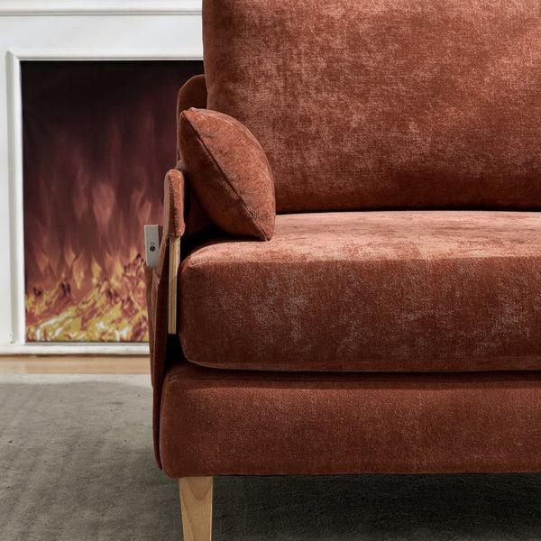 English Elm Foldable sofa bed recliner with three pillows, 3-in-1 convertible sleeper for small spaces, mid-century modern comfort Orange W395P290558