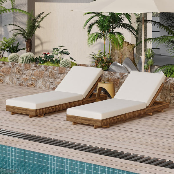 English Elm Christopher Knight Home® - Lounge Chaise Set - Stylish Acacia Wood With Cream Cushion, Adjustable Recline, Weather-Resistant Design N770P281696T_65429.00CUSH