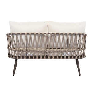 English Elm Christopher Knight Home® - 4-Piece Outdoor Patio Set with Woven Rope U-Back, Steel Frame, Thick Cushions & Acacia Table for Garden Brown+Beige N780P209458R