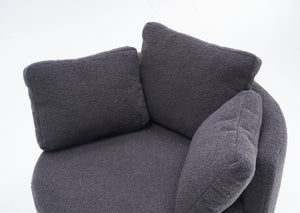 English Elm 029-Teddy Plush Teddy Fabric Swivel Storage Chair with Back Cushion, 360° Rotating Cozy Lounge Seat Dark Gray W527P166246
