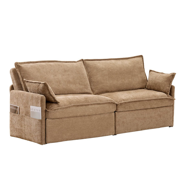 English Elm 73.6" Ergonomic 3-in-1 Sofa Bed with Chenille Comfort, L-Shape Convertible Sleeper, USB/Type-C Charging khaki W2606P301328