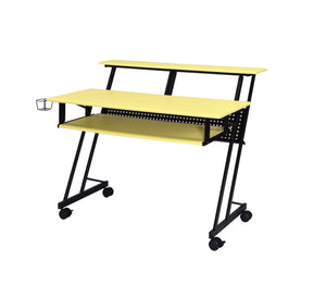 English Elm Suitor Studio Desk in Yellow & Black – Metal/MDF Recording Workstation with Keyboard Tray, Wheels B2726P268630