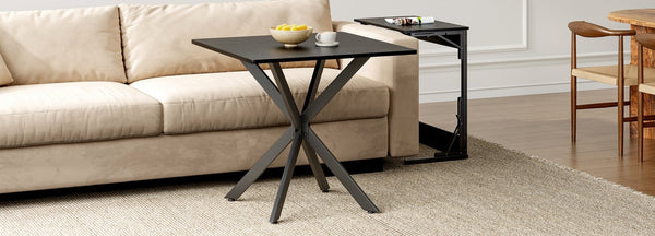 English Elm Rustic Square End Table Steel X Frame Base Wood Grain Top for Living Room or Office Black W1820P404206